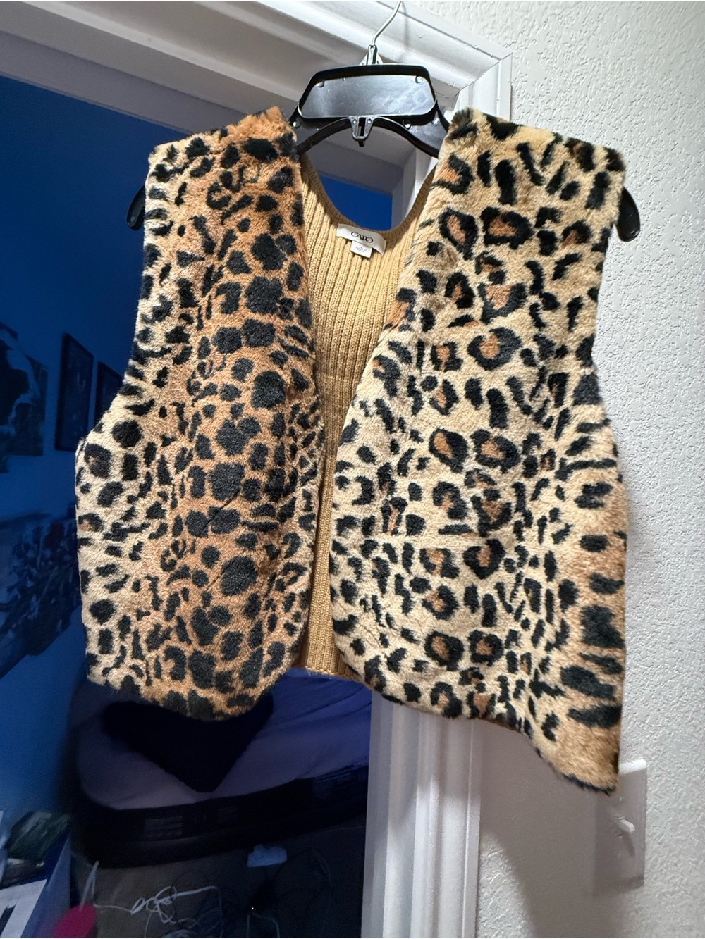Cato Leopard Print Faux Fur Vest in Brown and Black